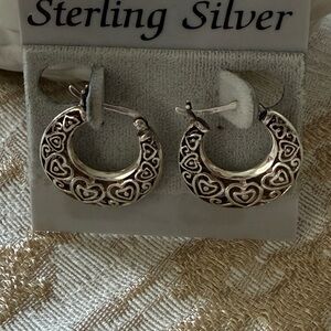Heart Pattern Hoop Earrings - Silver